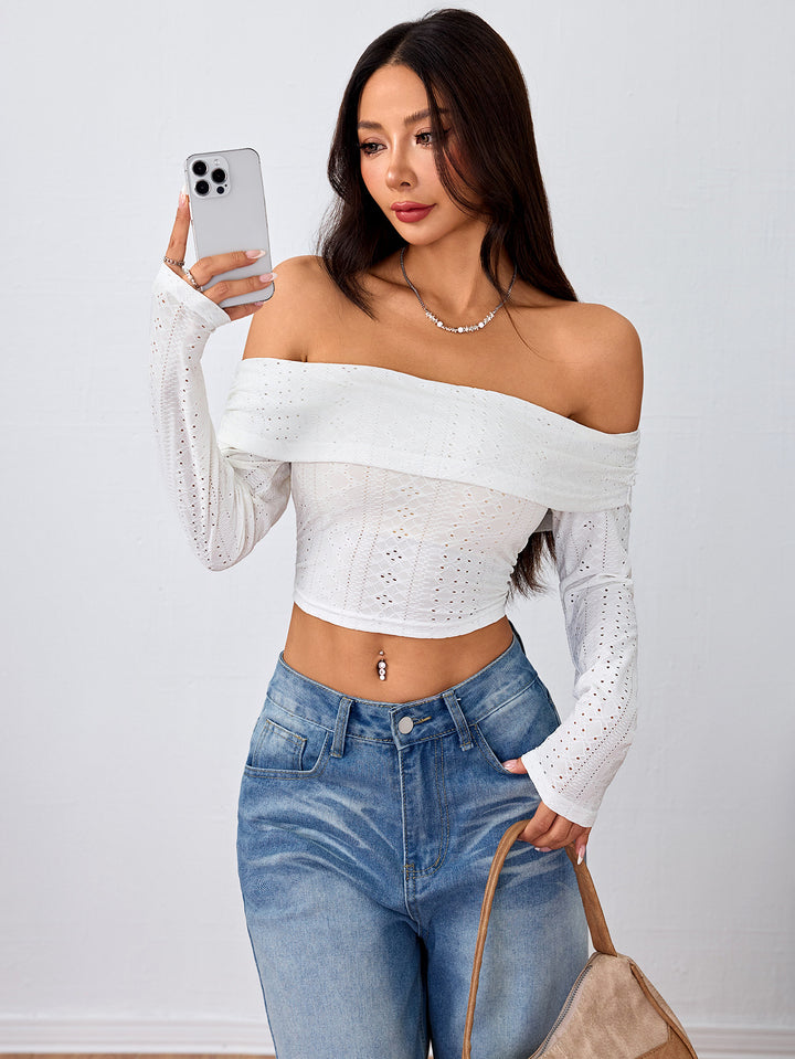 Off-White Off-Shoulder Full Sleeve Top