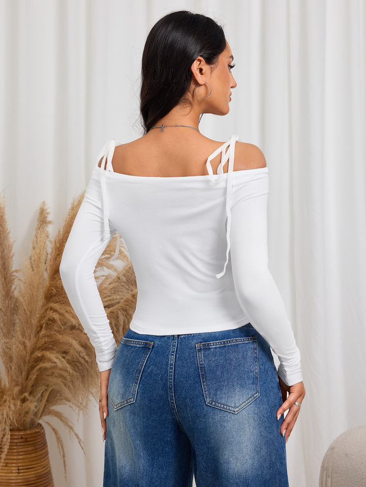White Off Shoulder Tie-Up Top