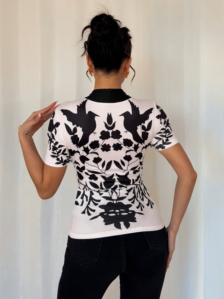 Black V-Neck Half Sleeved Tp