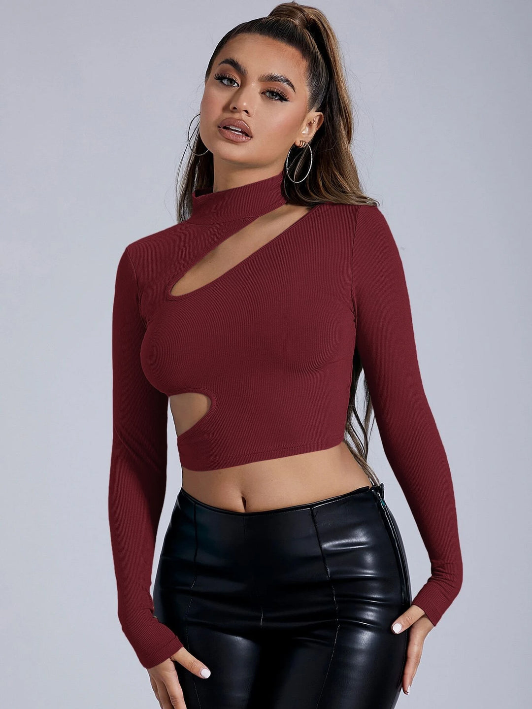 Maroon Full Sleeved Cut-Out Top