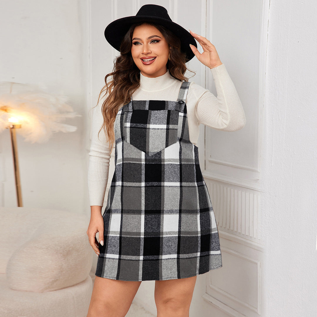 Black Check Mini Pinafore With Yoke Detail