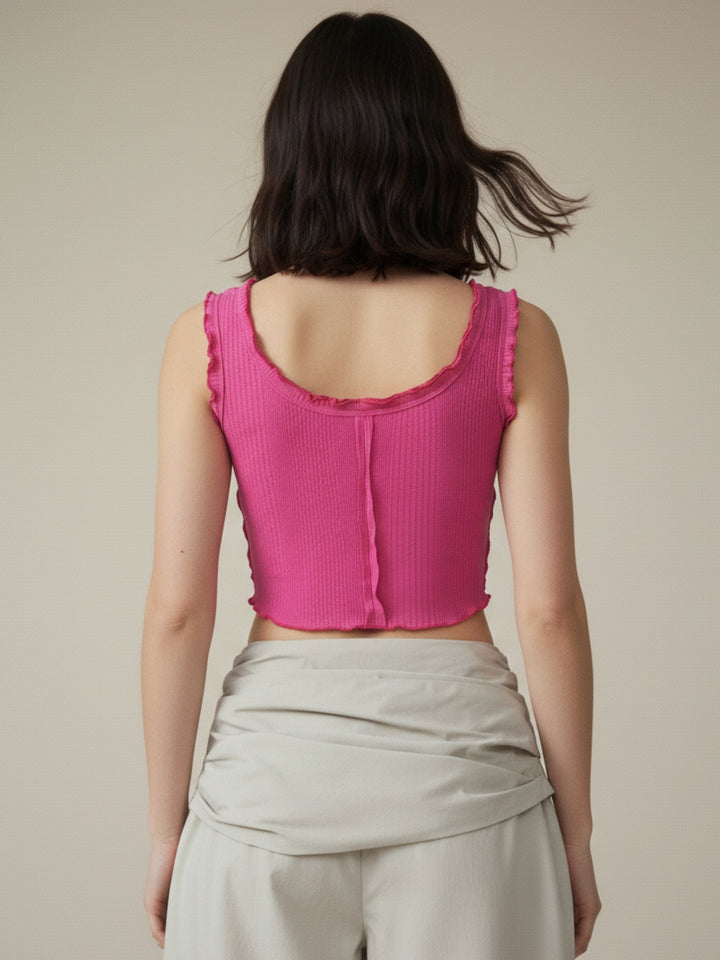 Pink Wavy Hem Fitted Top