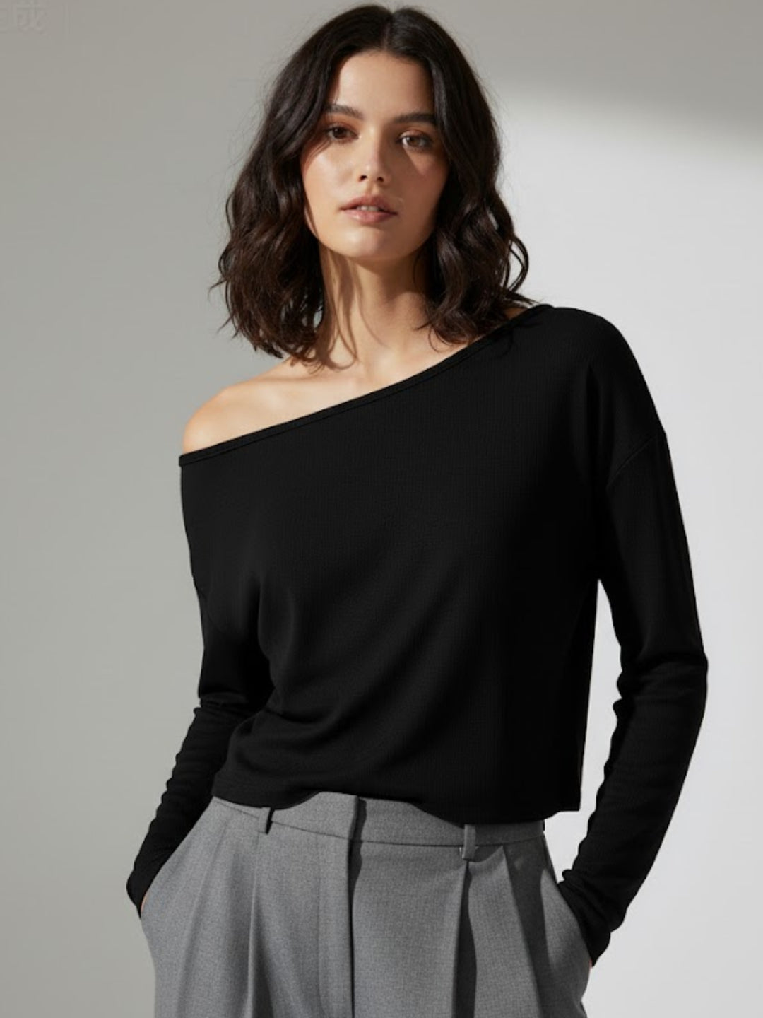 Black Off-Shoulder Solid Basic Sweater