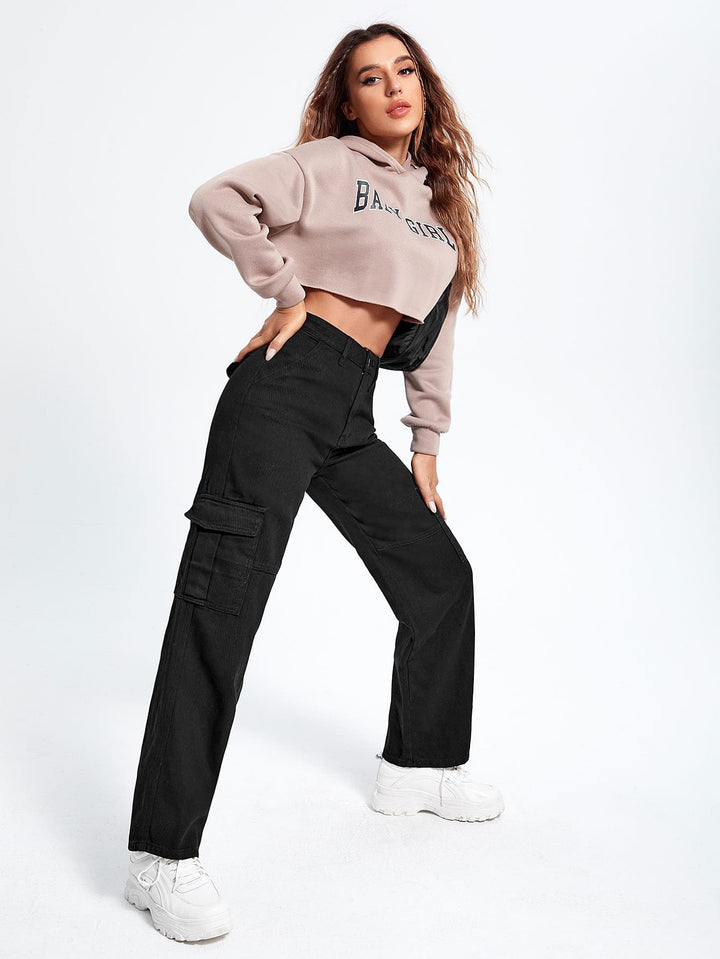 Black Cargo Pocket And Flap Pocket Detailed Jeans
