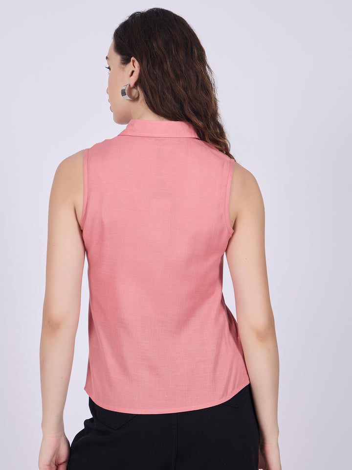 Pink Cropped Sleeveless Shirt