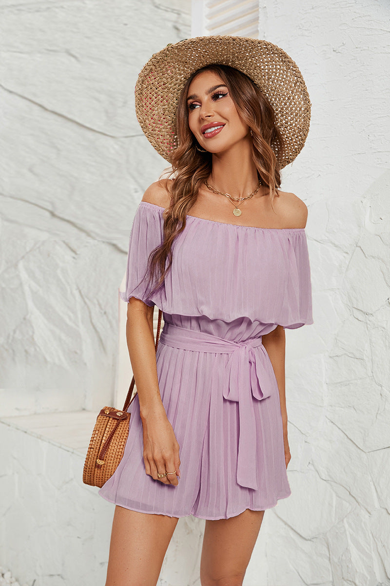 Lilac Off-Shoulder Pleated Dress
