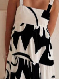 Black Flared Tiered Maxi Dress With Straps