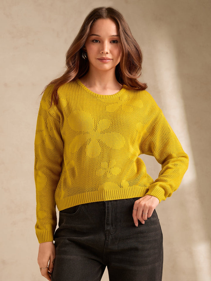 Mustard Bold Floral Print Sweater