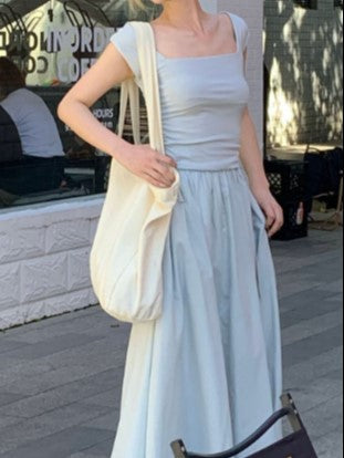 Blue Fit & Flare Maxi Dress