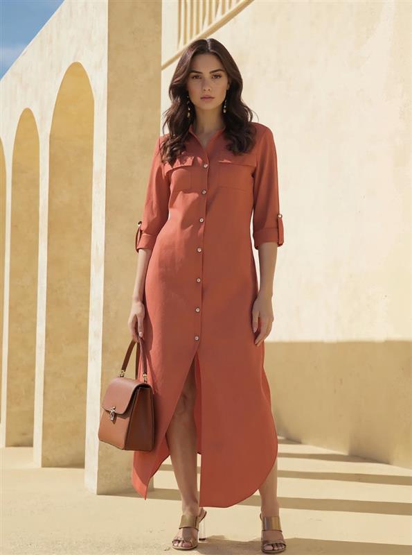 Orange Long Shirt Dress