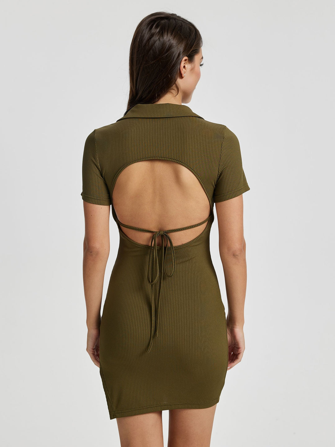 Green Bodycon Mini Dress With Collar