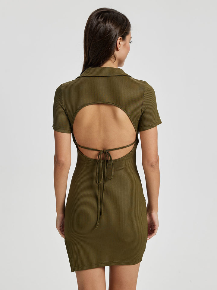 Green Bodycon Mini Dress With Collar