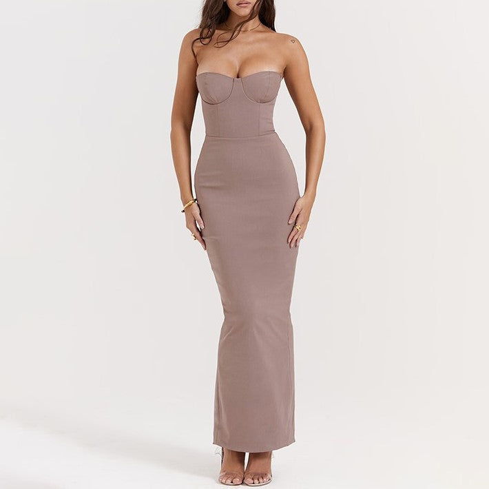Light Brown Corset Tube Maxi Dress