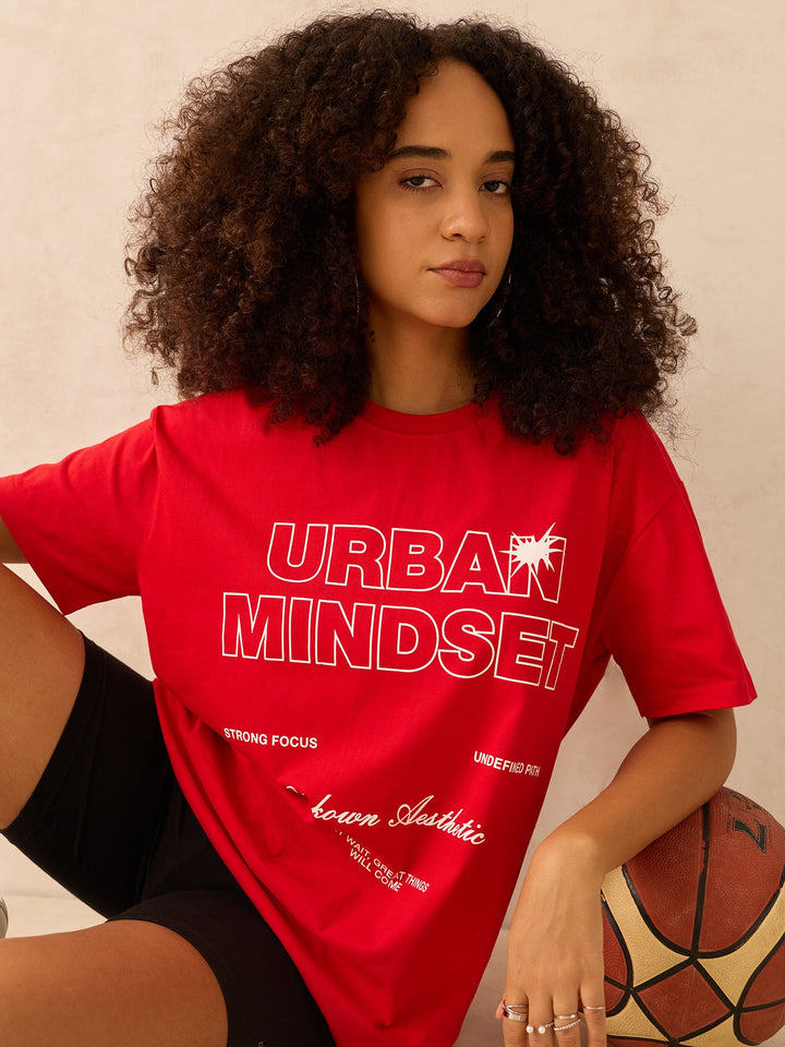 Red Crew Neck Graphic Tshirt