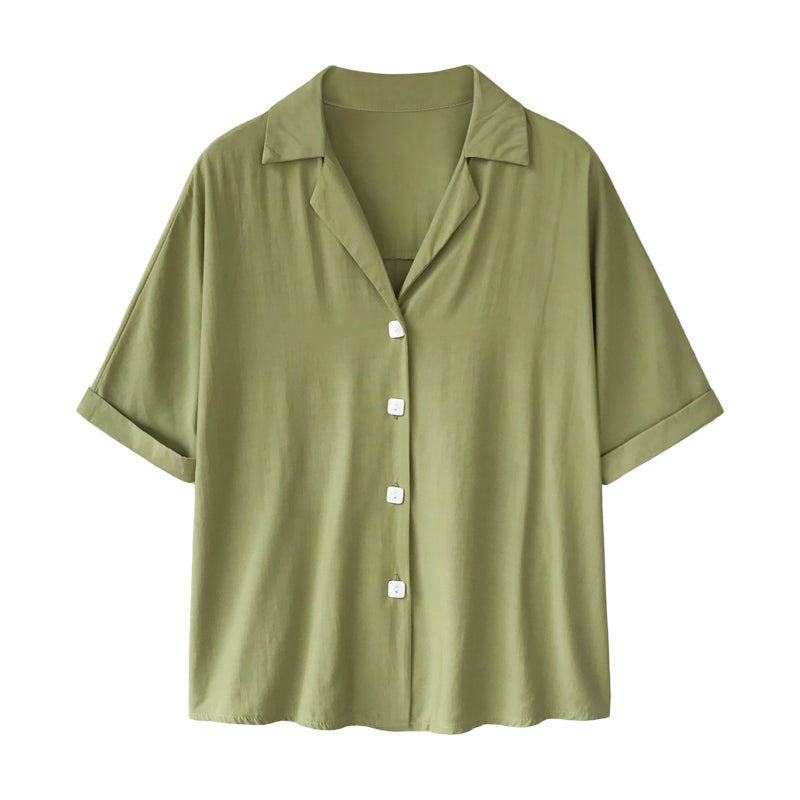 Green Fold Up Sleeve Solid Shirt