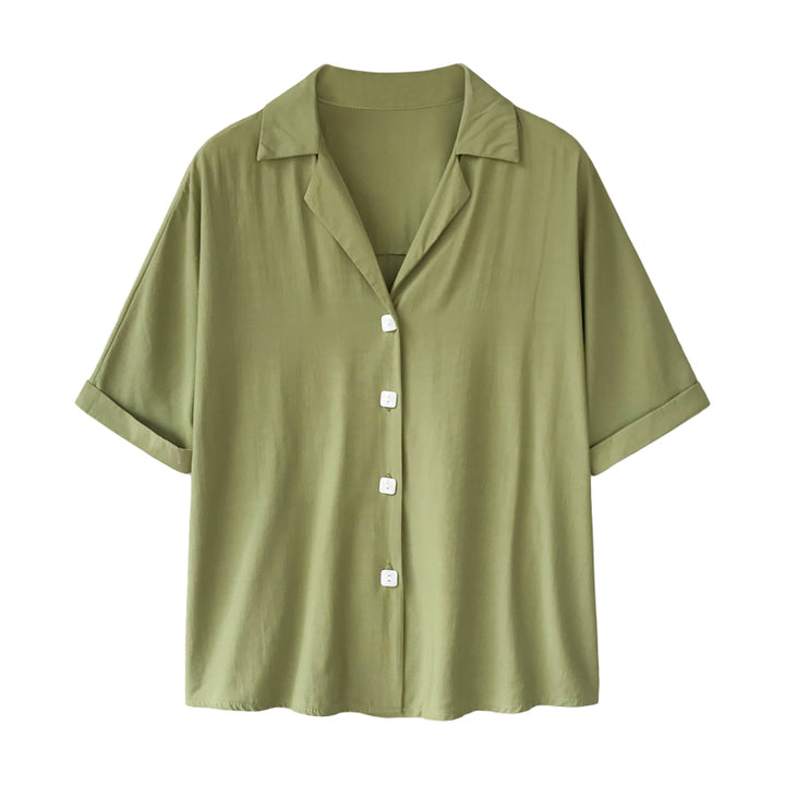 Green Fold Up Sleeve Solid Shirt