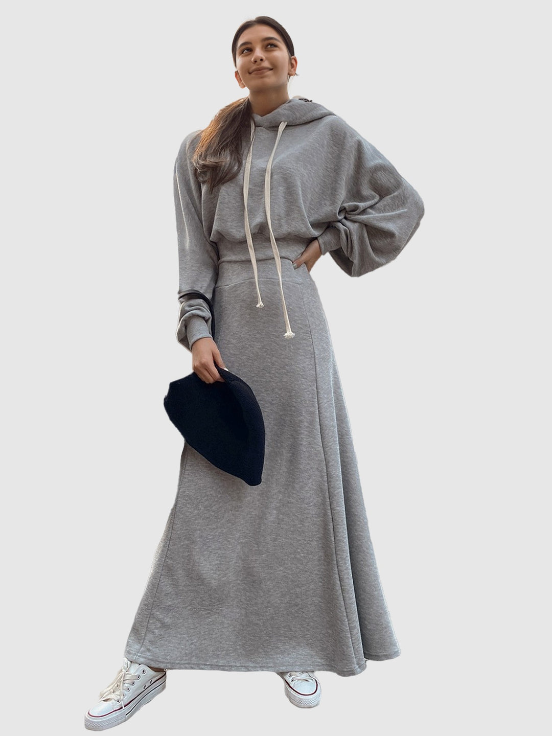 Solid Grey Hoodie And Skirt Co-Ord Set