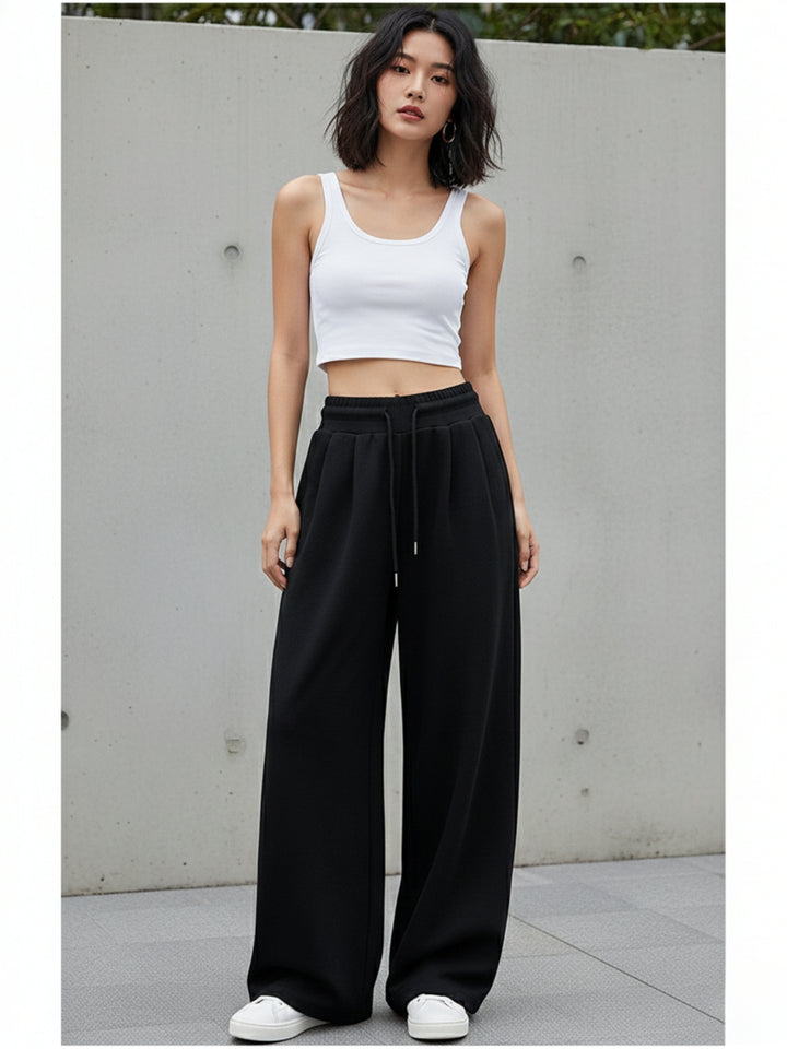 Black High Waist Barrel Style Double Pleated Sweatpant