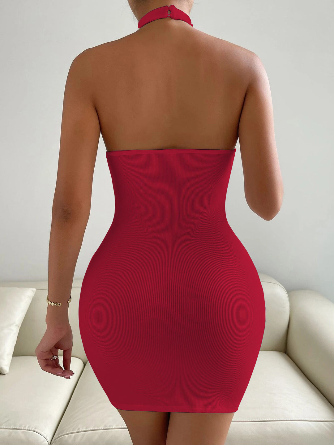Red Halter Neck Bodycon Dress