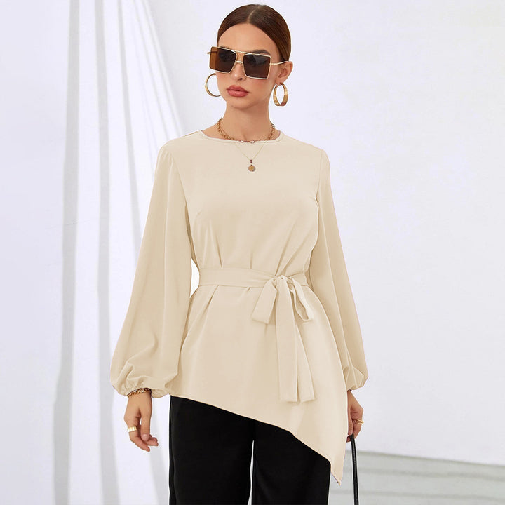 Cream Bishop Sleeve Asymmetrical Hem Top