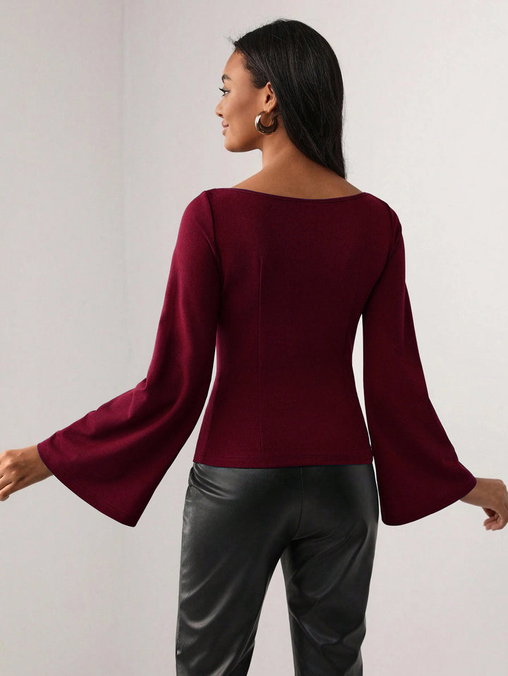 Wine Bell Sleeved Fitted Top