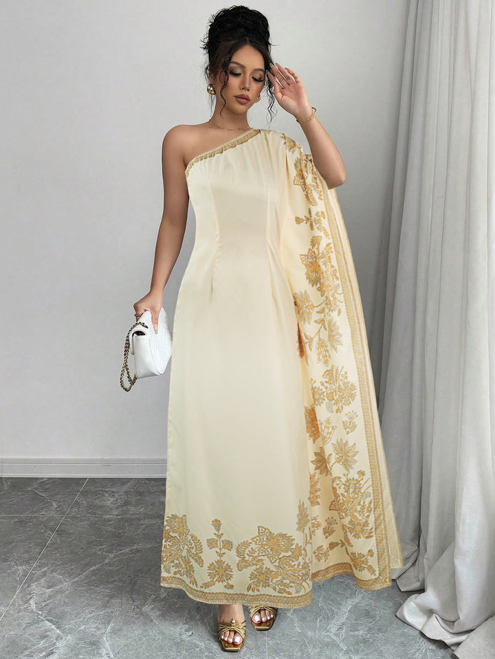 Cream One Shoulder Straight Fit Dress