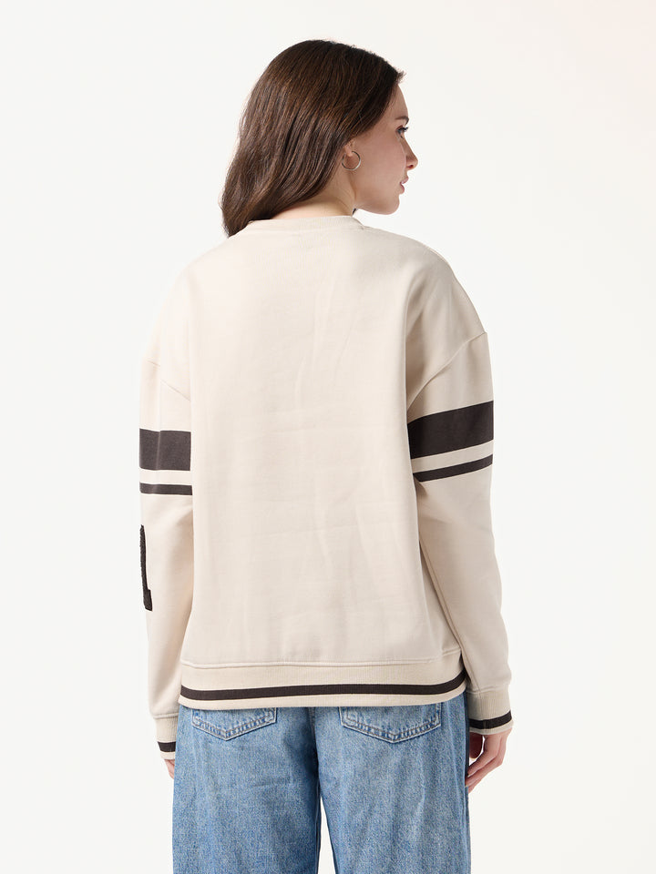Cream Varsity Bold Applique Russian Fleece Sweatshirt