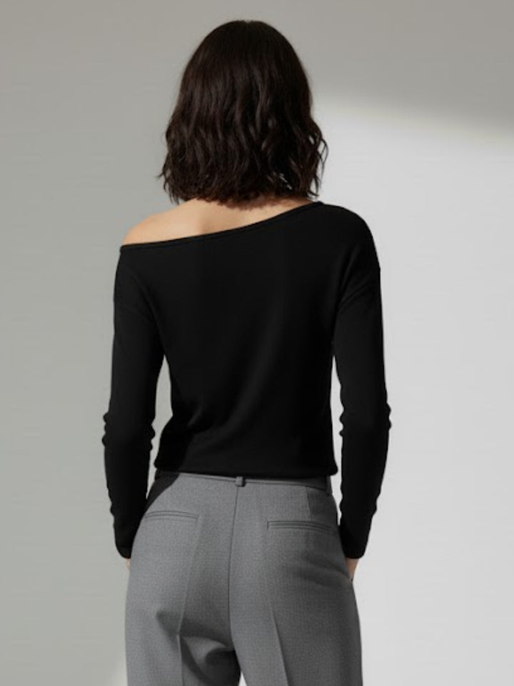 Black Off-Shoulder Solid Basic Sweater