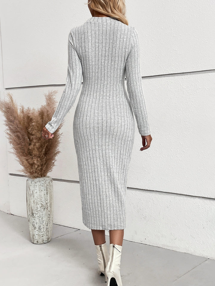 Grey Wide Space Ribbed Bodycon Dress