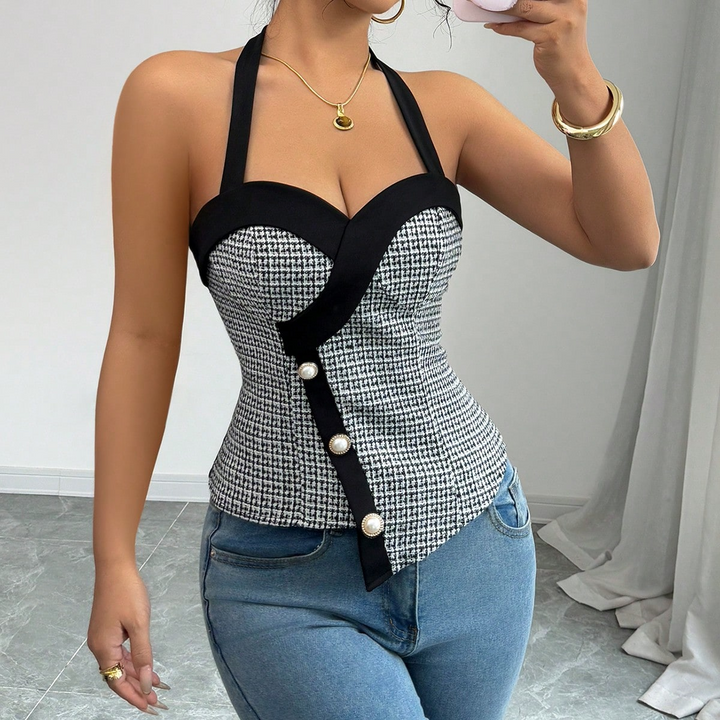 Black Halter Neck Asymmetrical Top