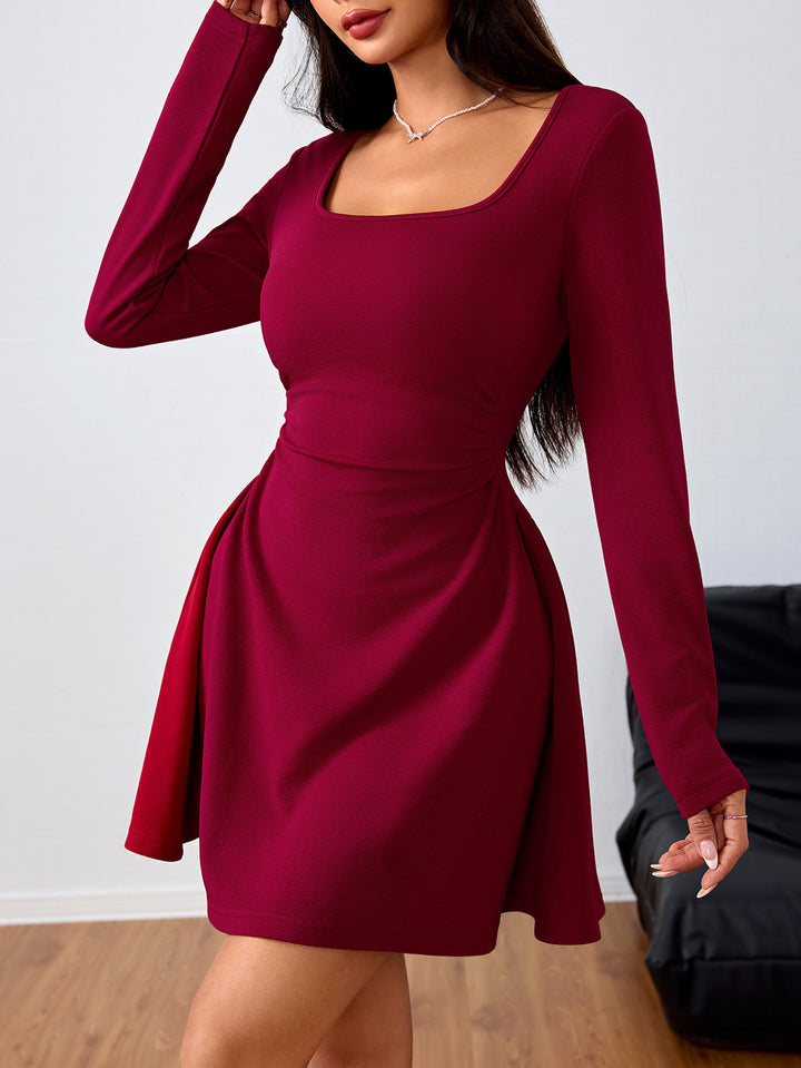 Wine Full Sleeve Round Neck Dress