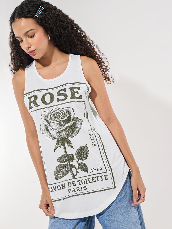 White Crew Neck Graphic Tshirt