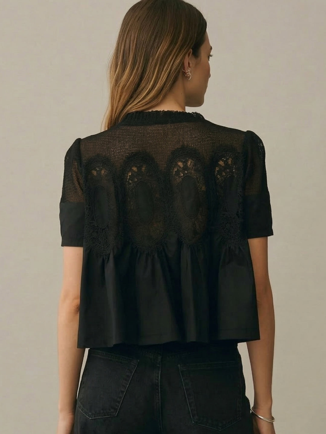 Black Crew Neck Textured Top