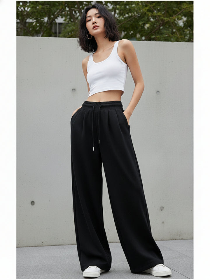 Black High Waist Barrel Style Double Pleated Sweatpant
