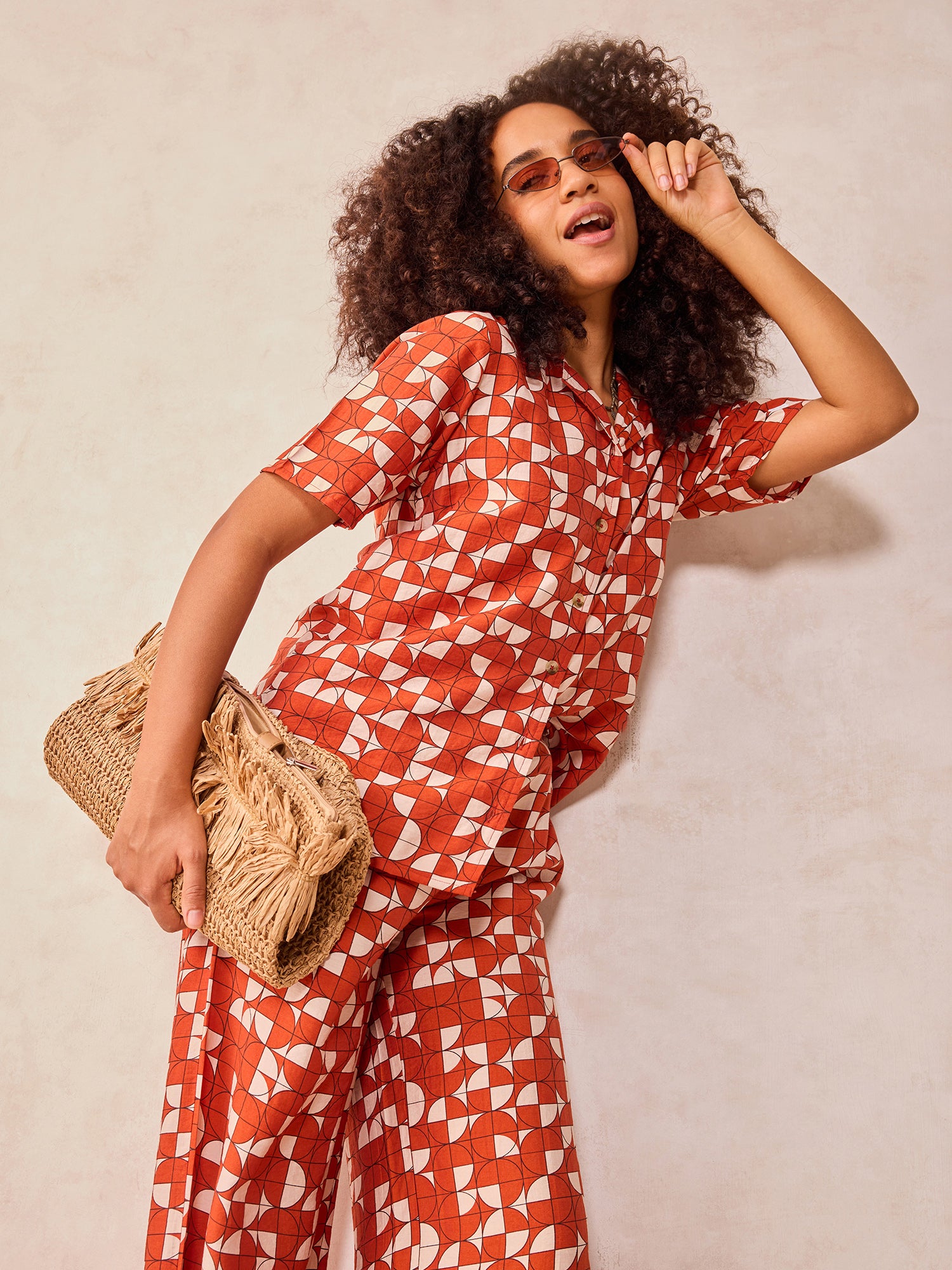 Rust Abstract Print Top And Pants Co Ord Set