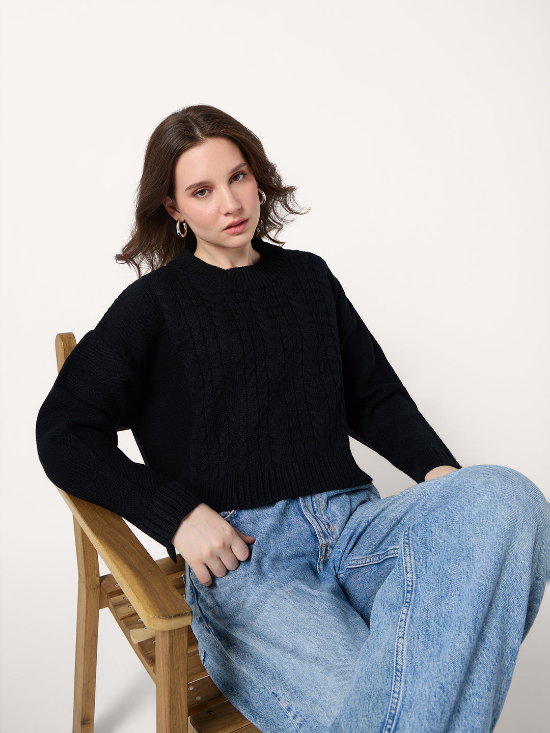 Black Chunky Cable Knit Sweater