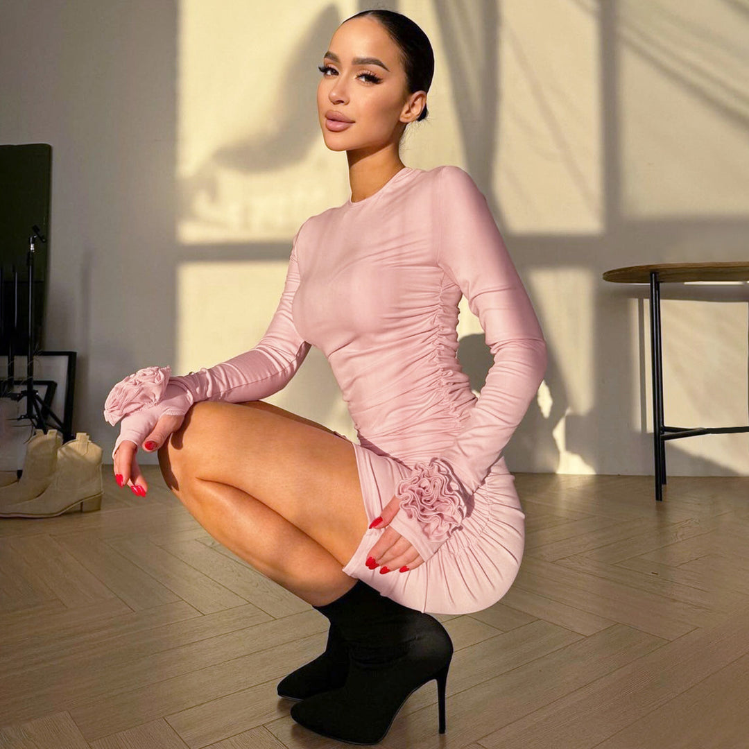 Pink Ruched Off Shoulder Party Dress