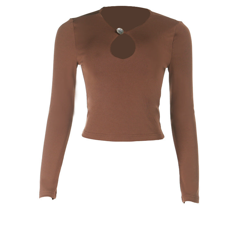 Brown Keyhole Metal Trim Detail Top