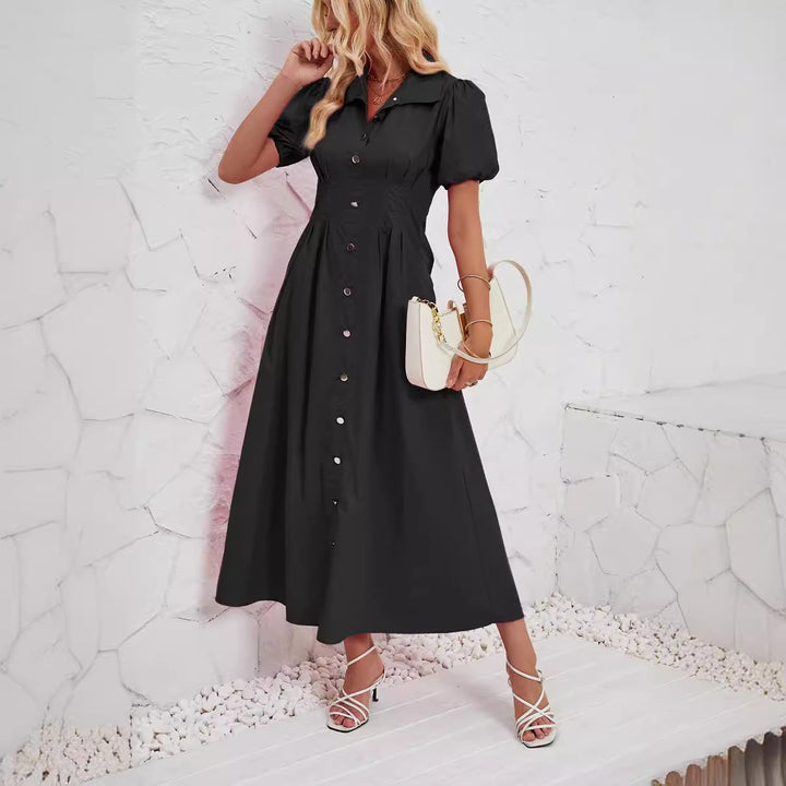 Black Button Down Sinched Waist Dress