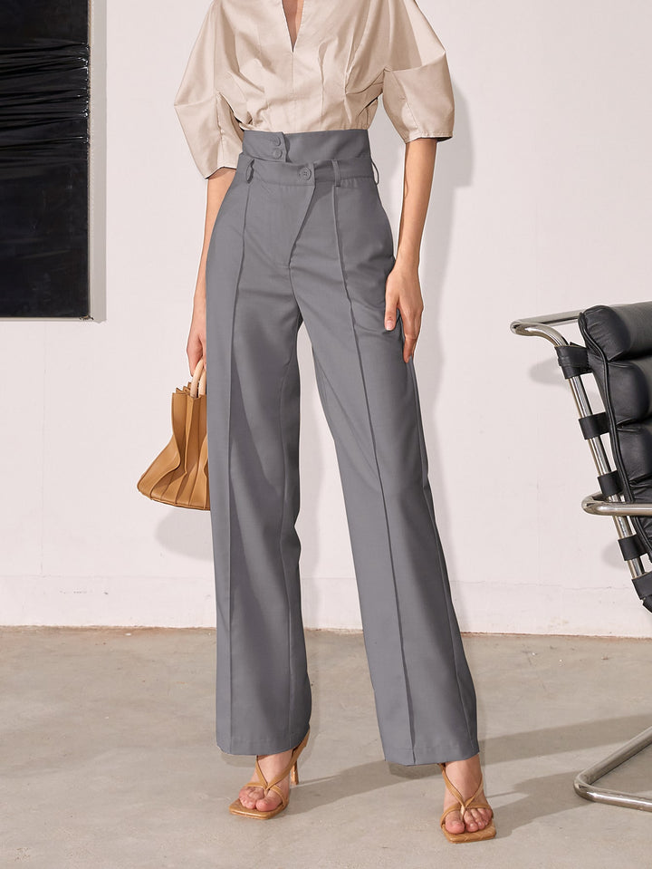 Grey High Waist Side Button Pant