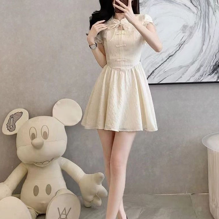 Cream Mini Dress With Bow Detail