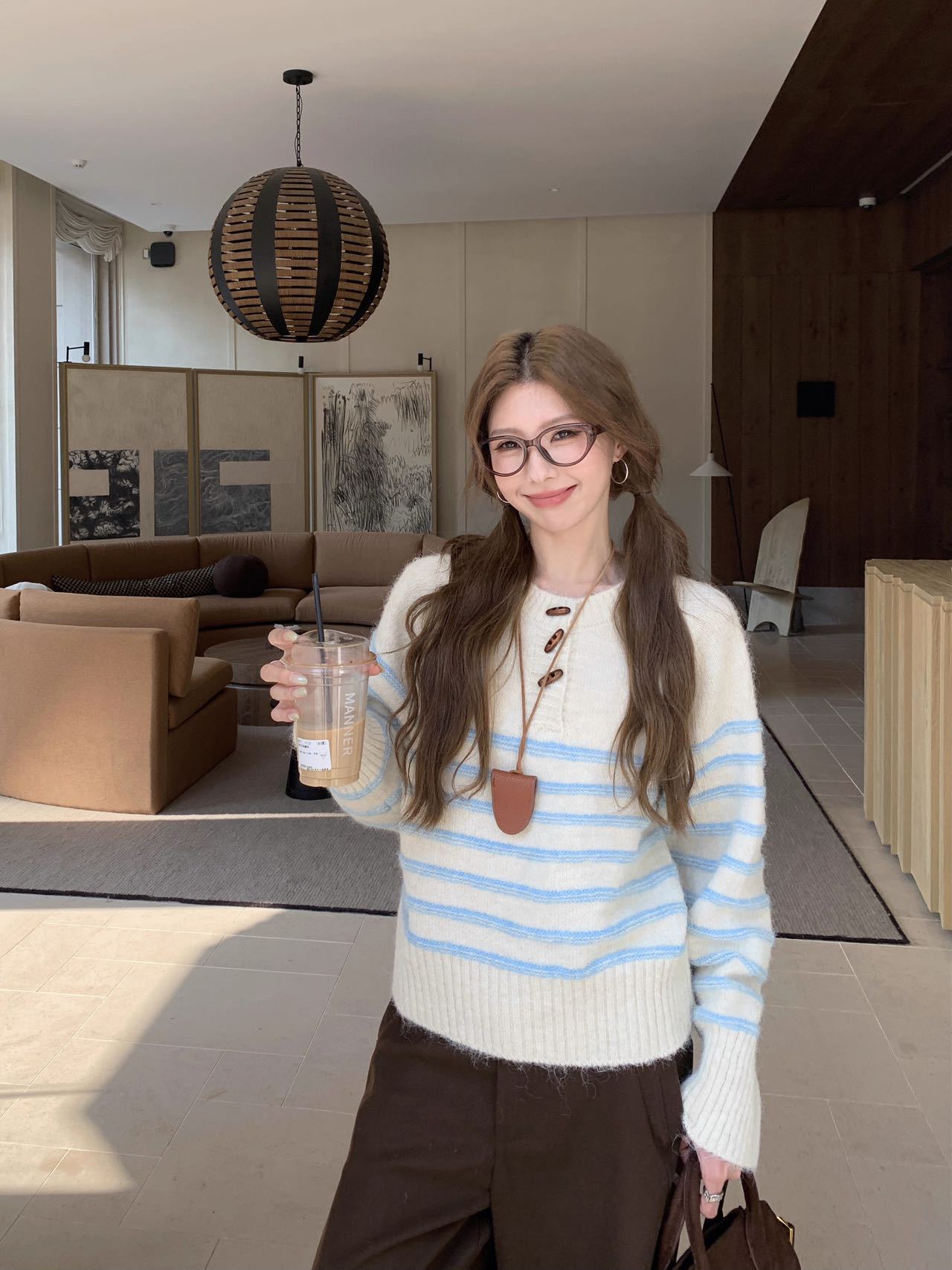 Off White Full Sleeve Striped Sweater