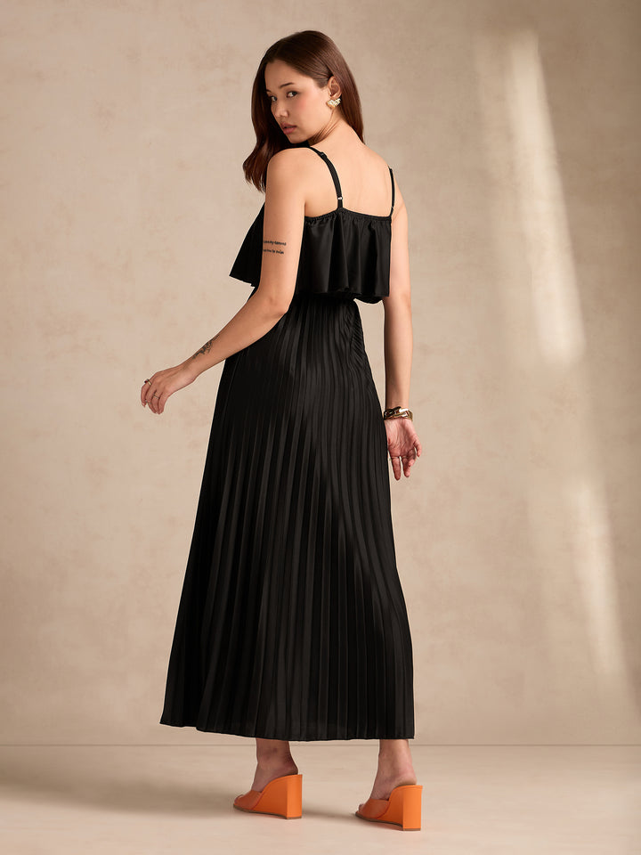 Black Strappy Pleated Maxi Dress
