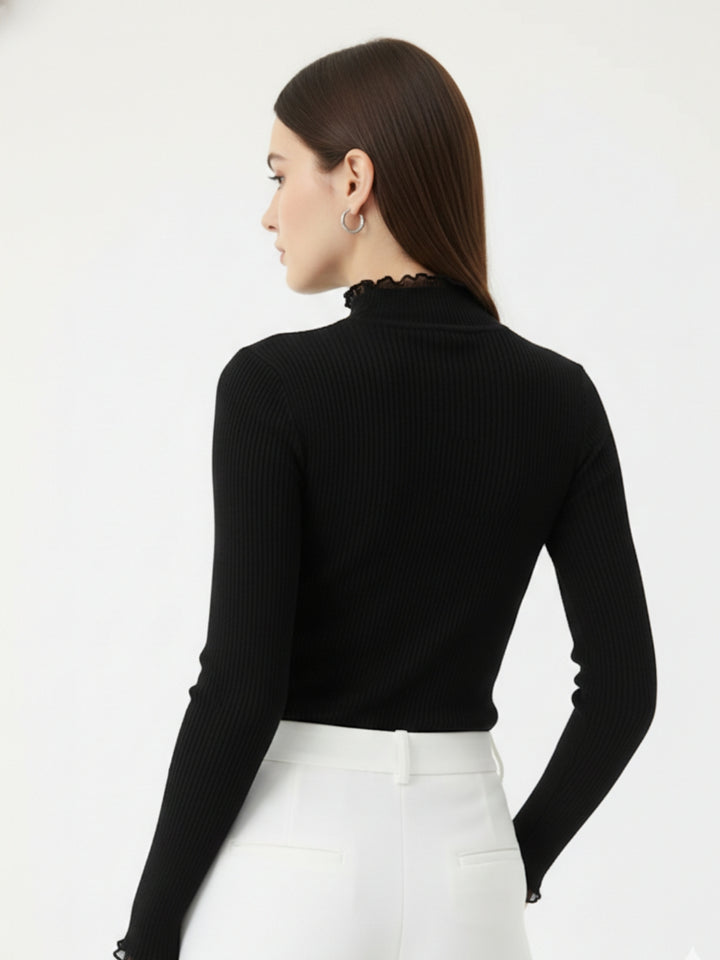 Black High Neck Scallop Detail Top