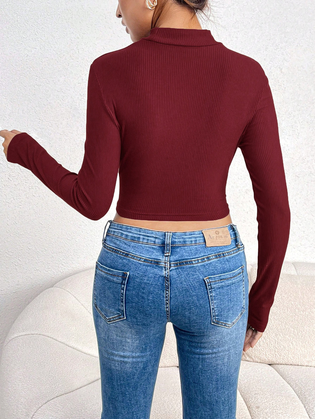 Wine Neck Cut Out Full Sleeved Top