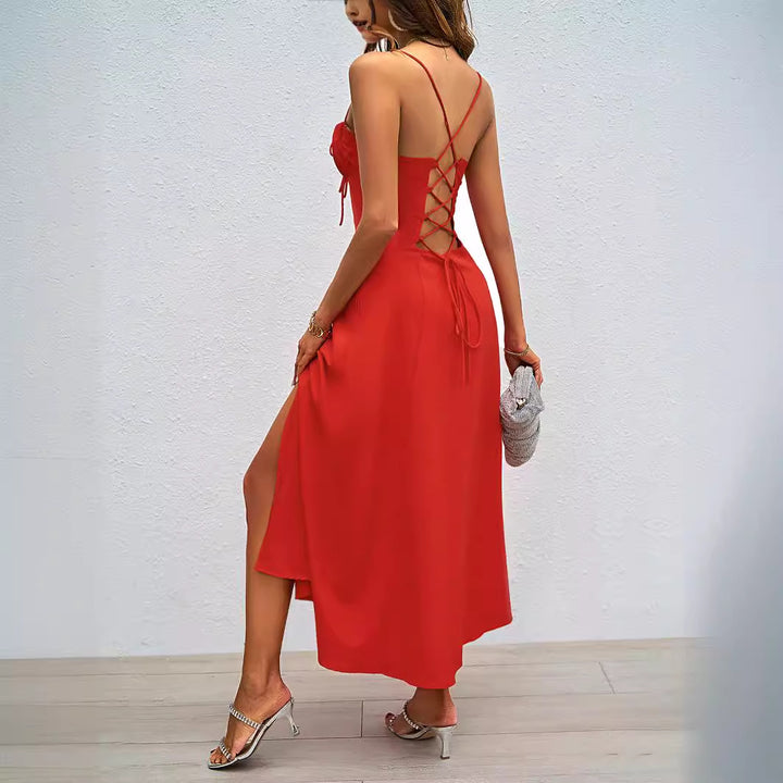 Red Sweetheart Neckline Tie Up Dress