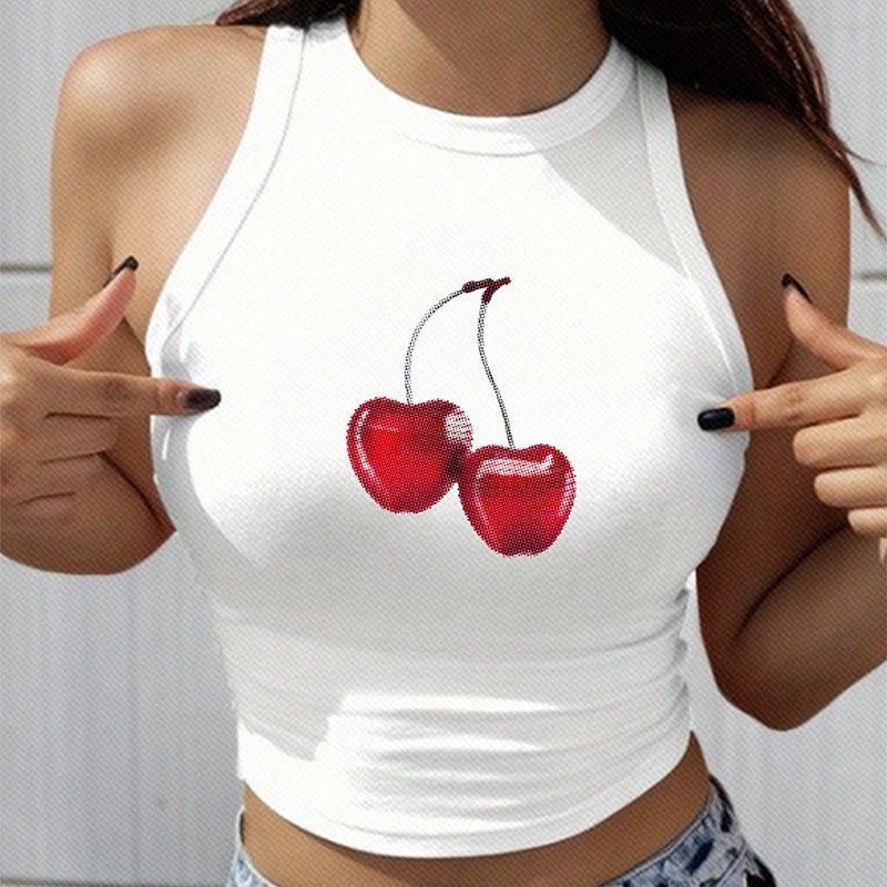 White Cherry Printed Tank Top