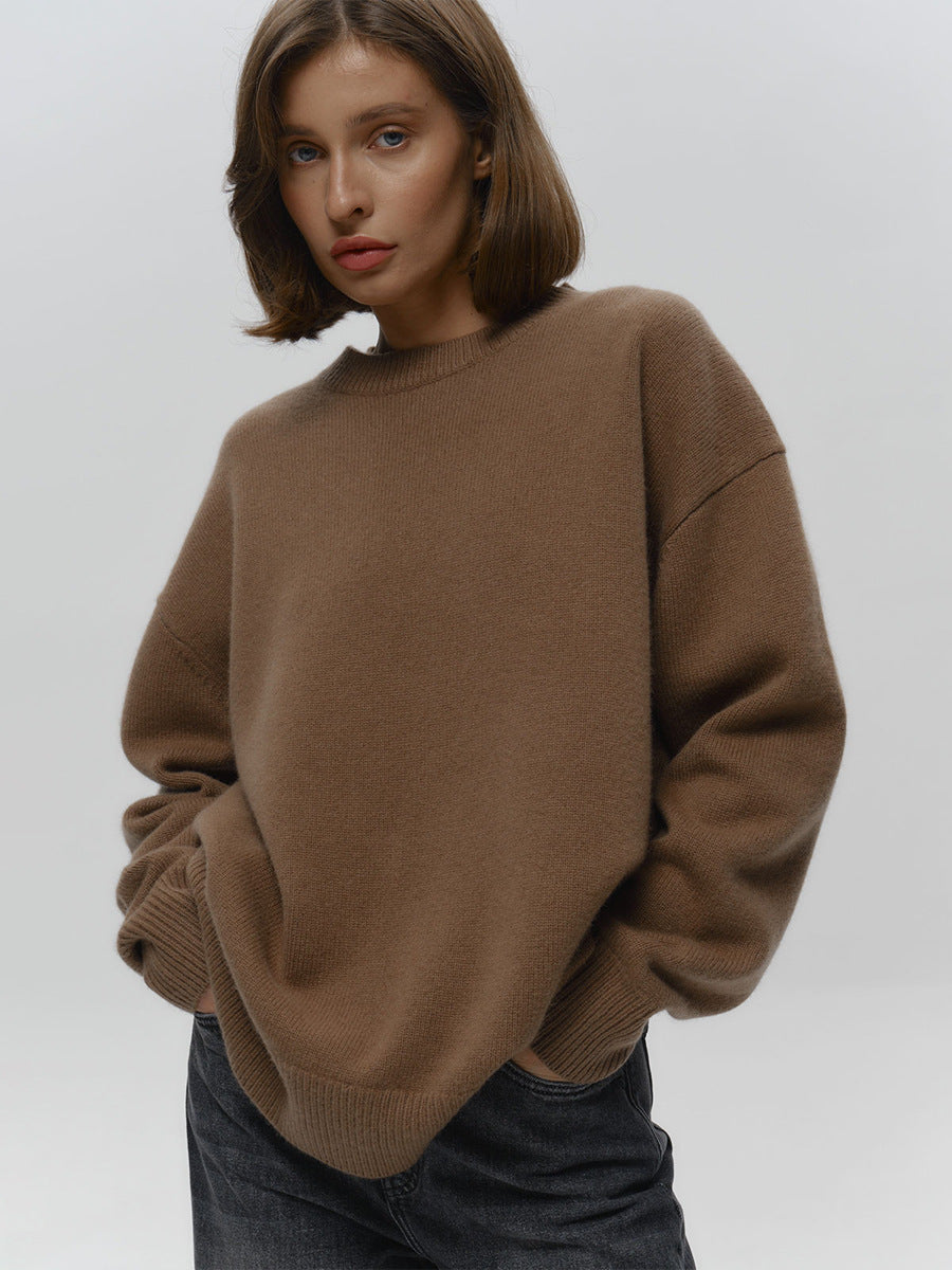 Tan High Neck Oversized Solid Sweater