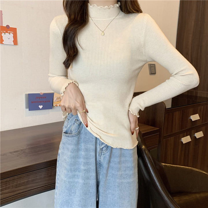 Cream Scalloped Hem High Neck Top