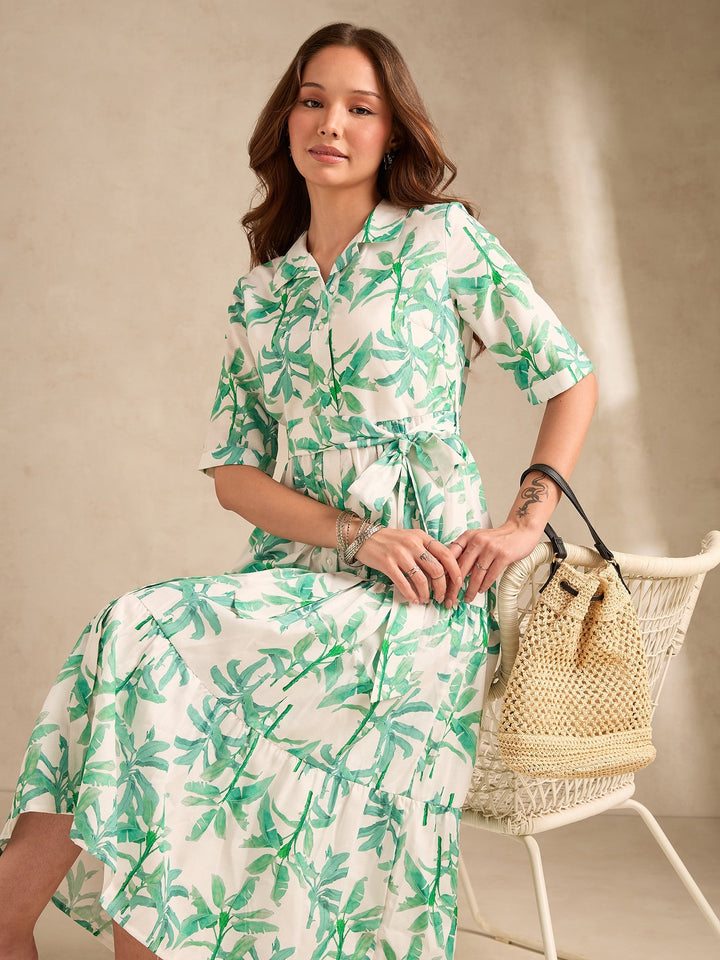 Multi Midi Length Tiered Printed Dress